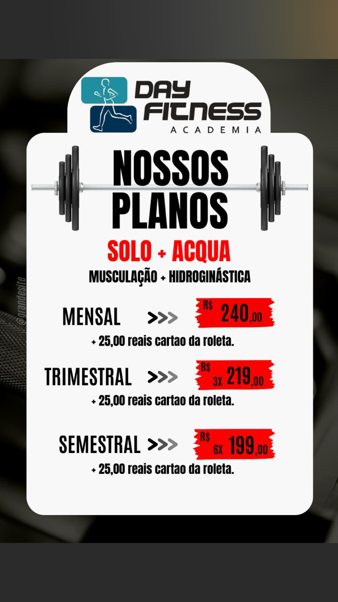Plano SOLO + ACQUA, musculação + aulas solo + hidroginástica