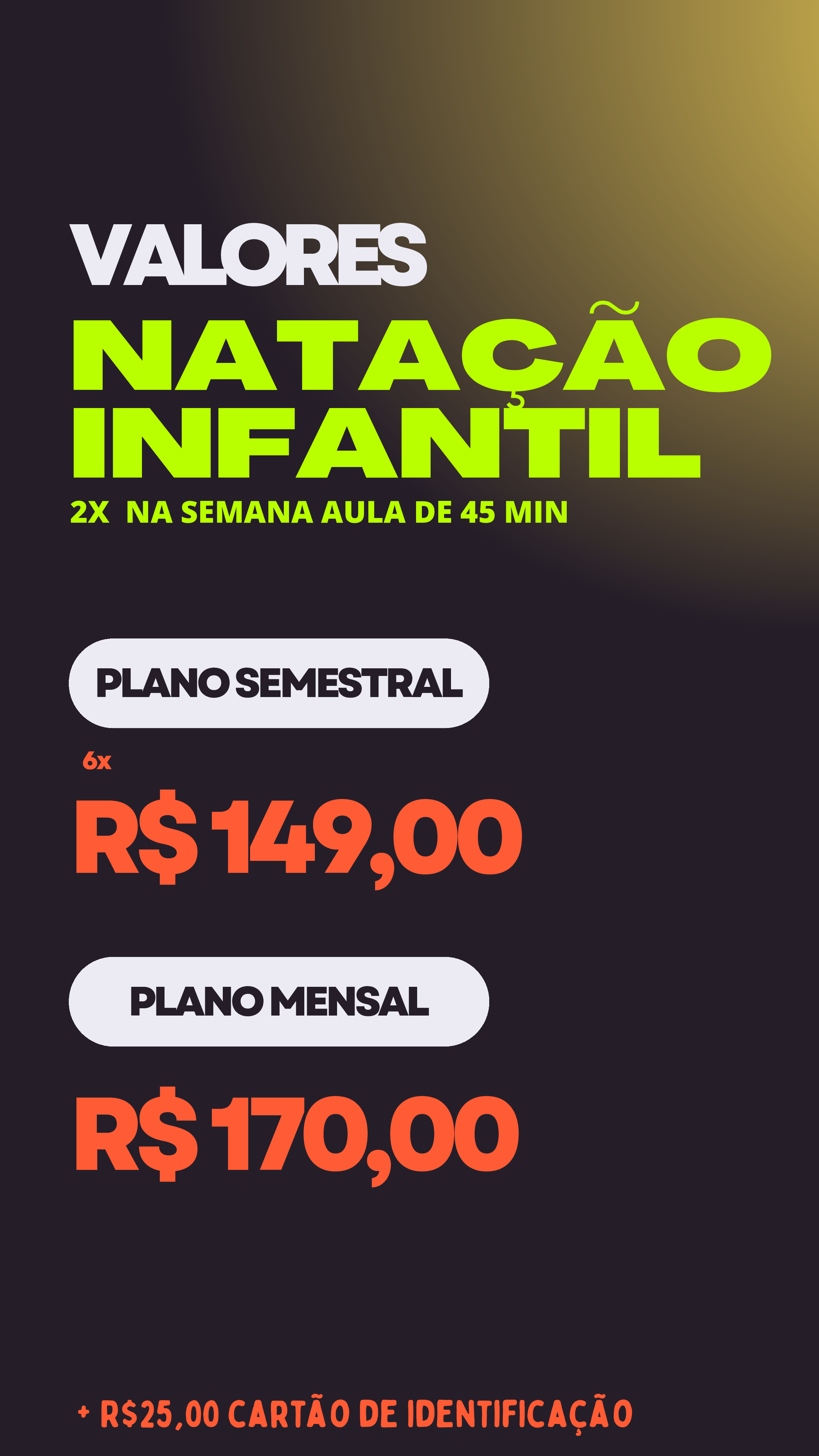 Plano de natação infantil 2x na semana